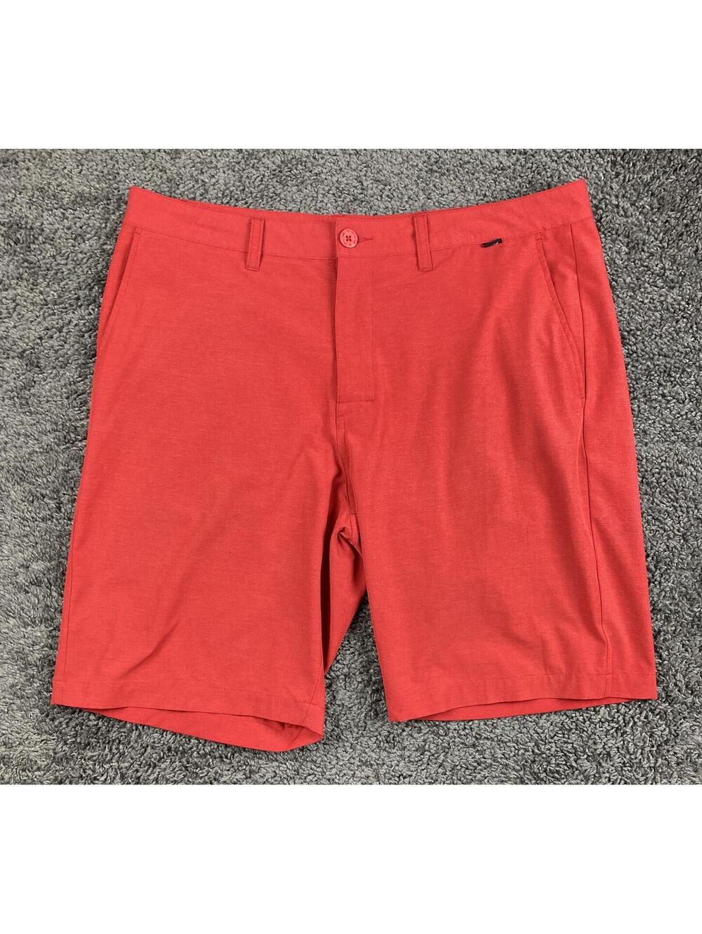 TravisMathew Mens Golf Shorts 36 Red Proceed With Caution Stretch Performance